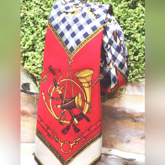 80s POLO Ralph Lauren Preppy HTF Fox Hunt HORSES Plaid Wide Collector Neck Tie - Picture 3 of 13